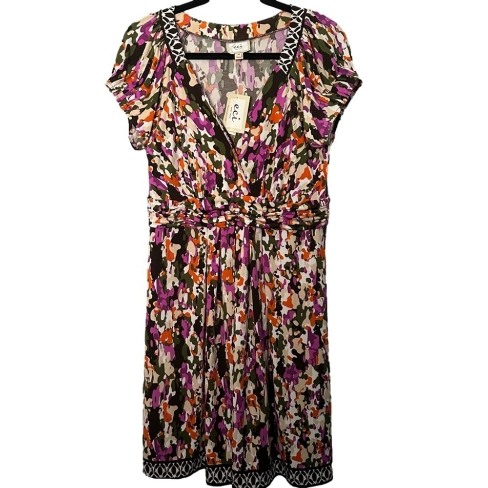 NWT ECI Size L Multi-color V-Neck Dress